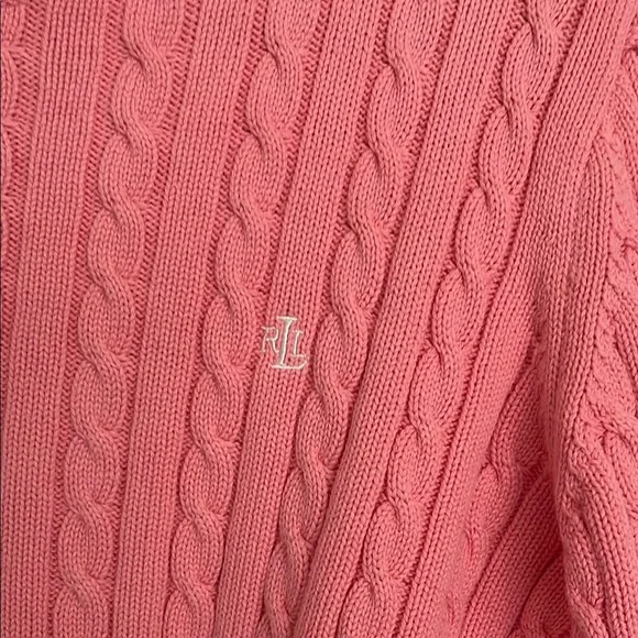 Lauren Ralph Lauren Pink Cropped Cable Knit Crew Neck Sweater made in Hong Kong - Picture 4 of 9